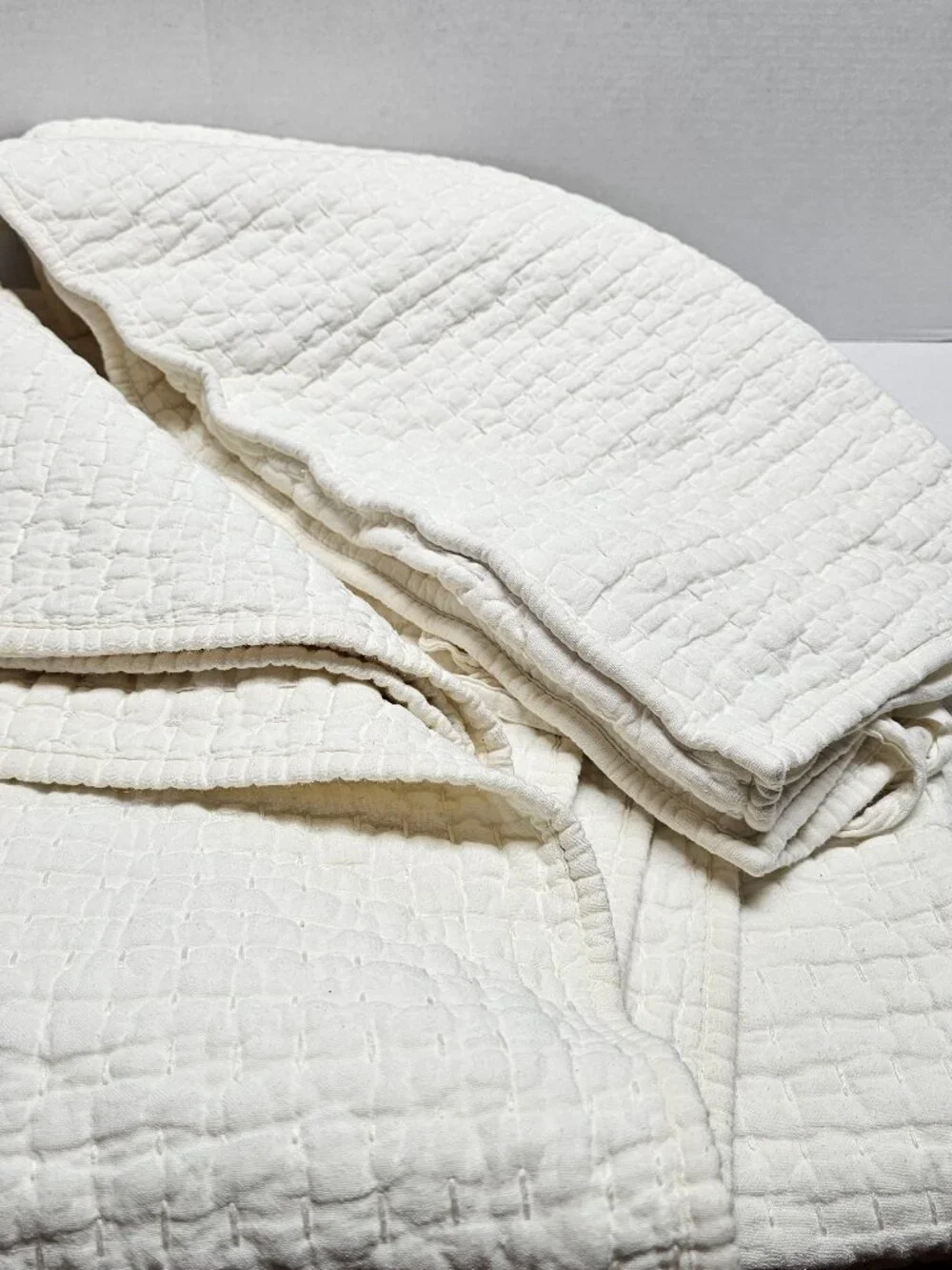 Pottery Barn White Full/ Queen Comforter Bedding Cover 2 Euro Shams Cotton Linen